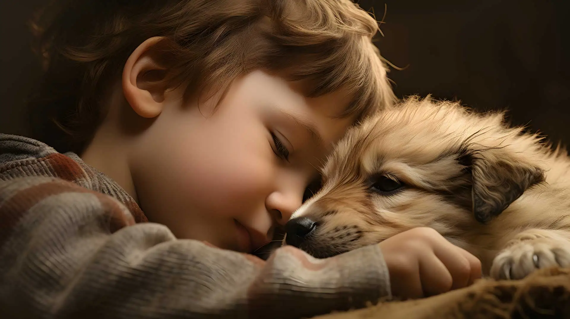 Child and dog sleeping confortable